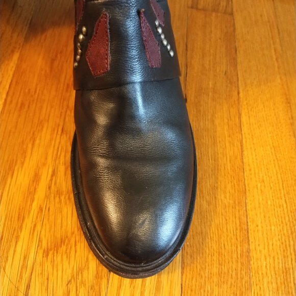 A.S.98 Carlyle Tall boots 38 7.5 Burgundy Black Leather Biker - Picture 3 of 13